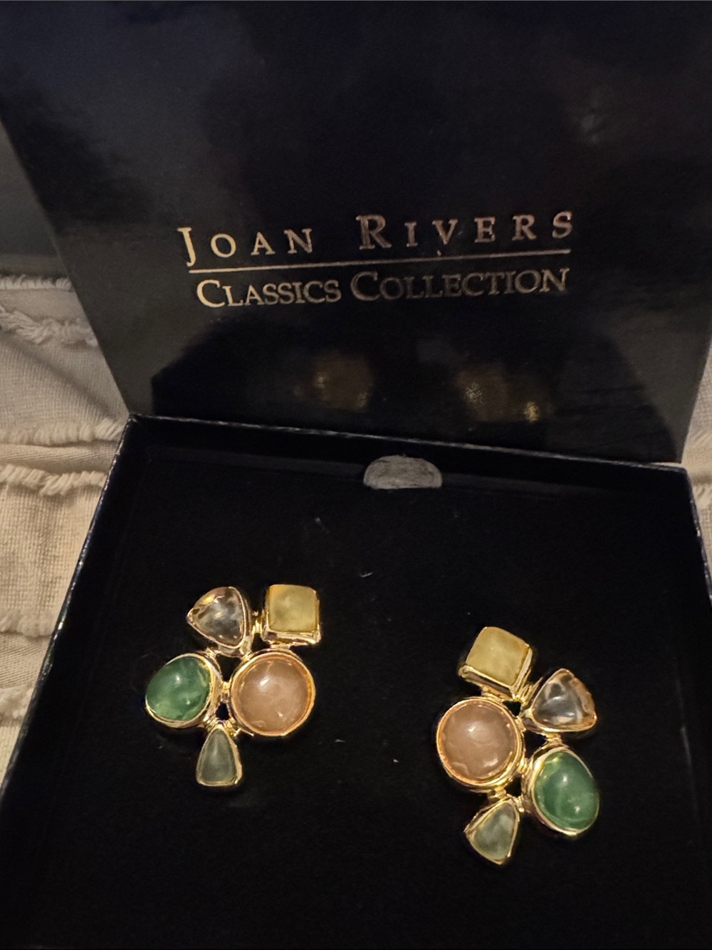 Joan Rivers Gold-Tone Earrings with Green and Pink Stones